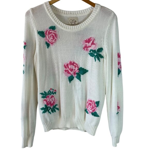 Chaser White Floral Knit Sweater - Size L - Cotton Blend - Picture 3 of 7